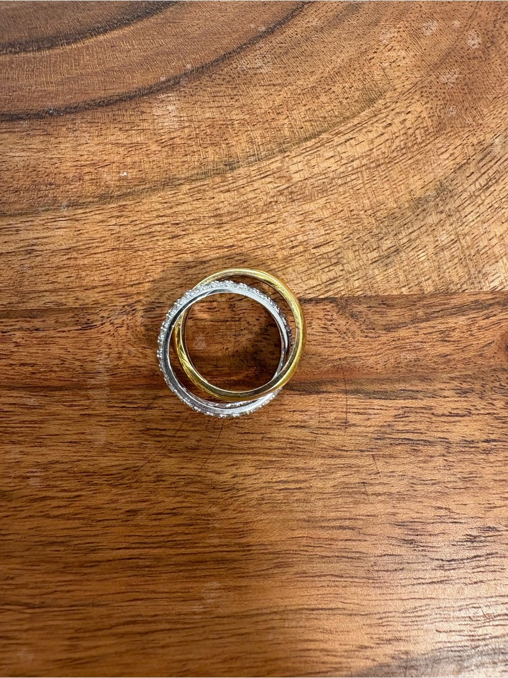 Interlocking Gold and Silver Tone Ring with Pavé Crystals - Size 6.5 - Picture 7 of 13